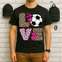 Cute Love Soccer Leopard Print  Girls Soccer T-Shirt thumb 6