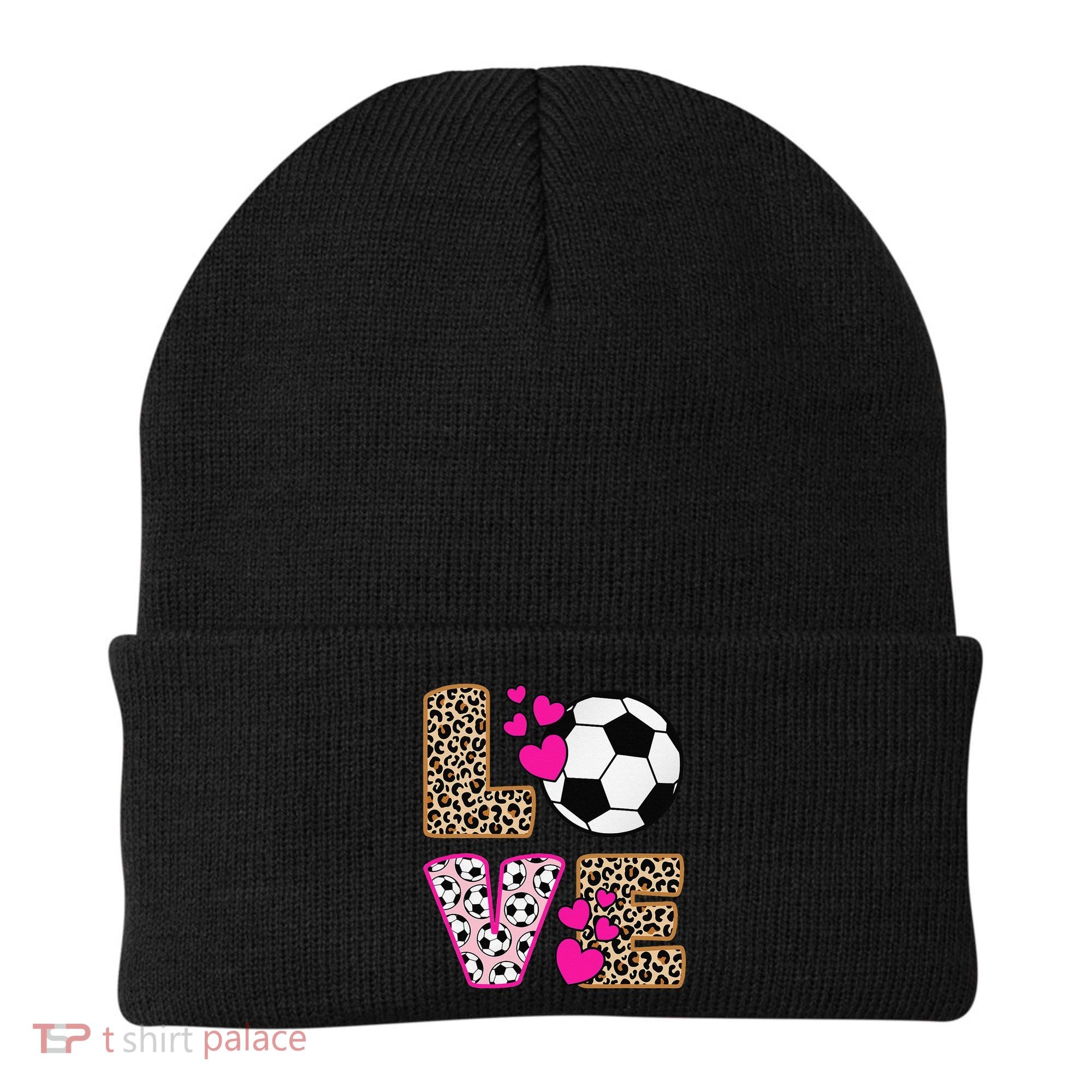Cute Love Soccer Leopard Print  Girls Soccer Beanie