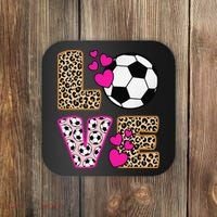 Cute Love Soccer Leopard Print  Girls Soccer Coaster thumb 0