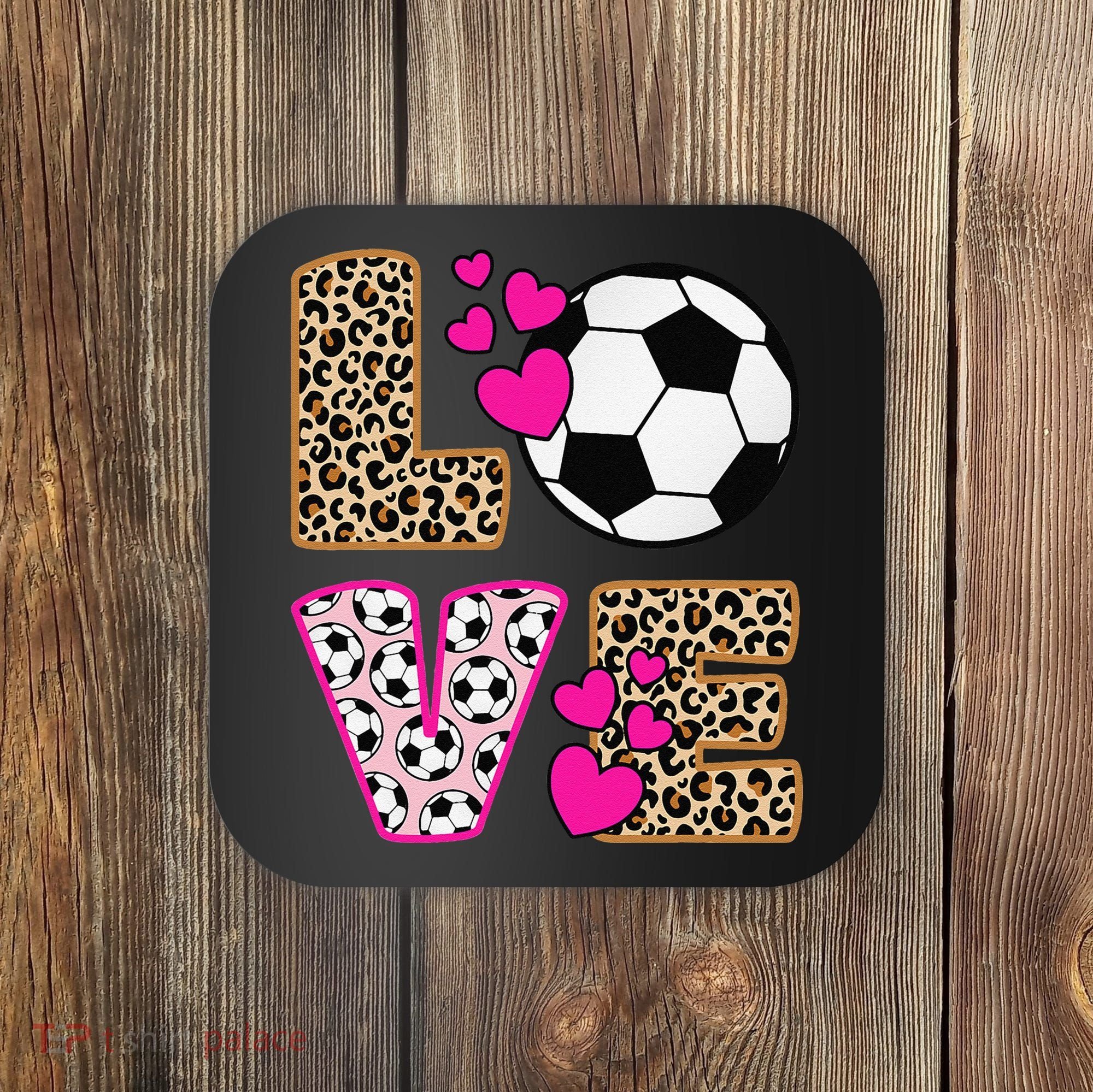 Cute Love Soccer Leopard Print  Girls Soccer Coaster