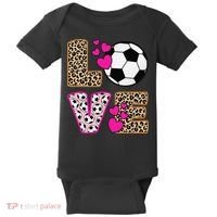 Cute Love Soccer Leopard Print  Girls Soccer Baby Bodysuit thumb 0