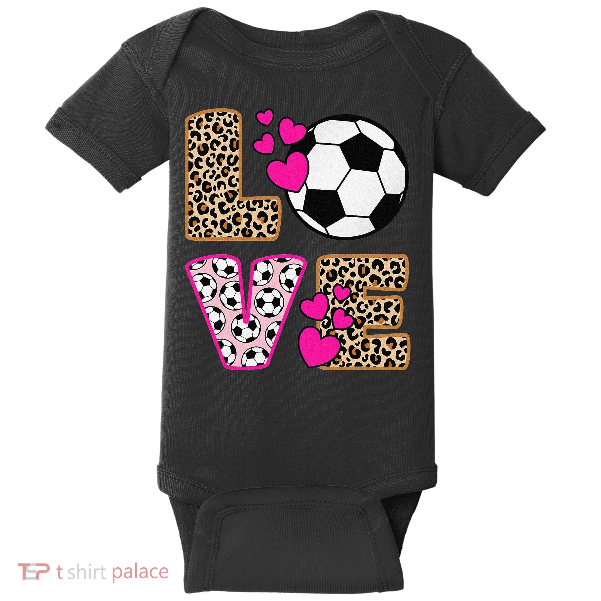 Cute Love Soccer Leopard Print  Girls Soccer Baby Bodysuit