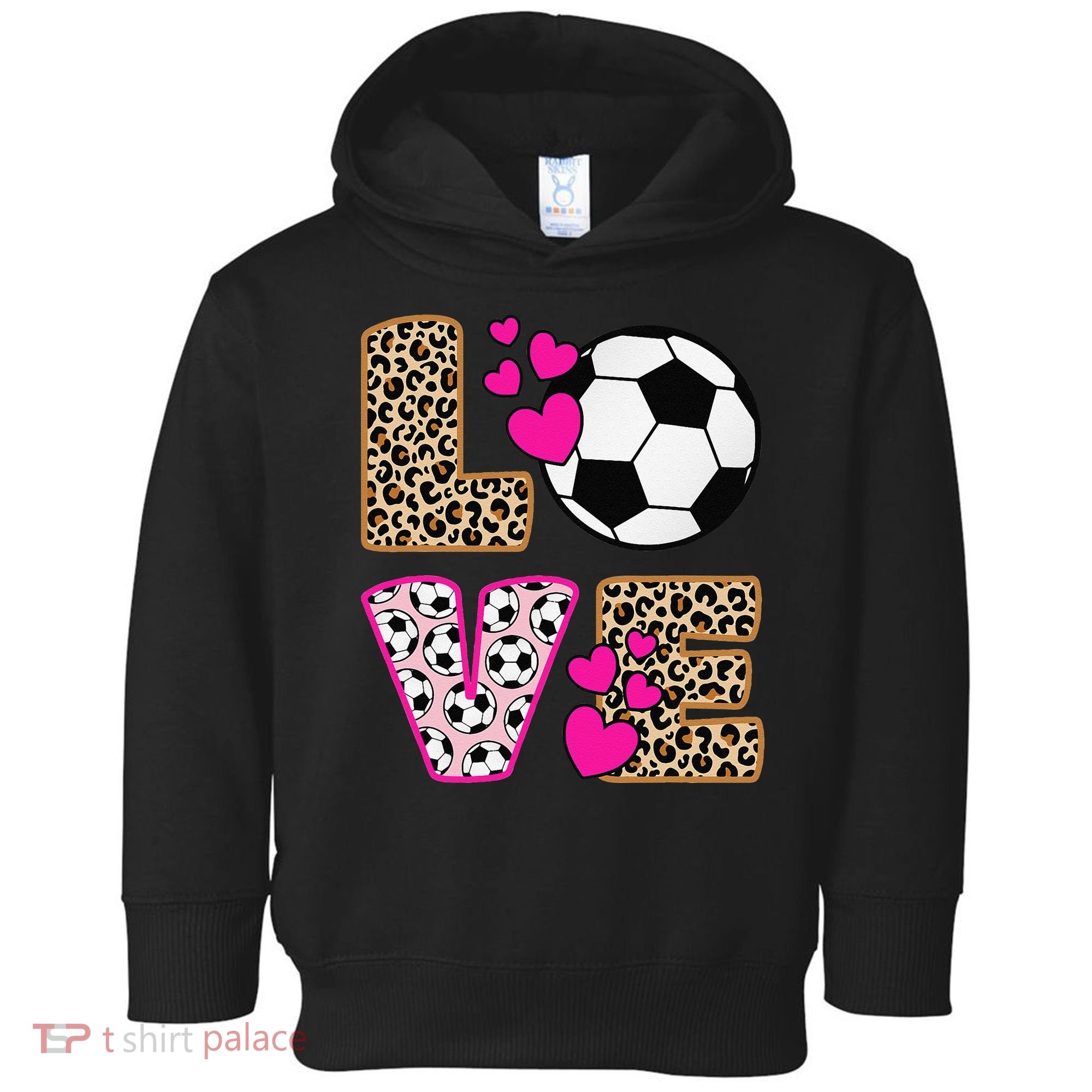 Cute Love Soccer Leopard Print  Girls Soccer Toddler Hoodie