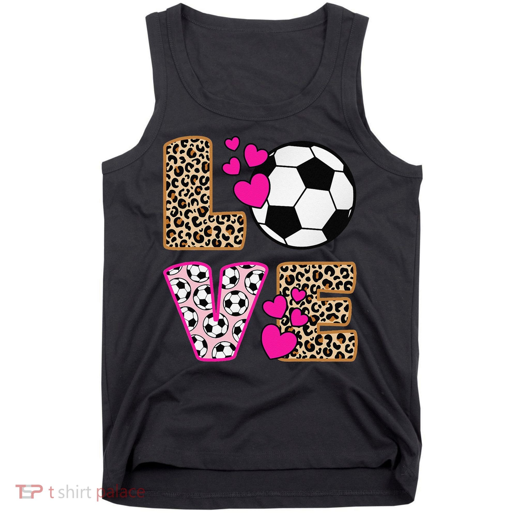 Cute Love Soccer Leopard Print  Girls Soccer Tank Top