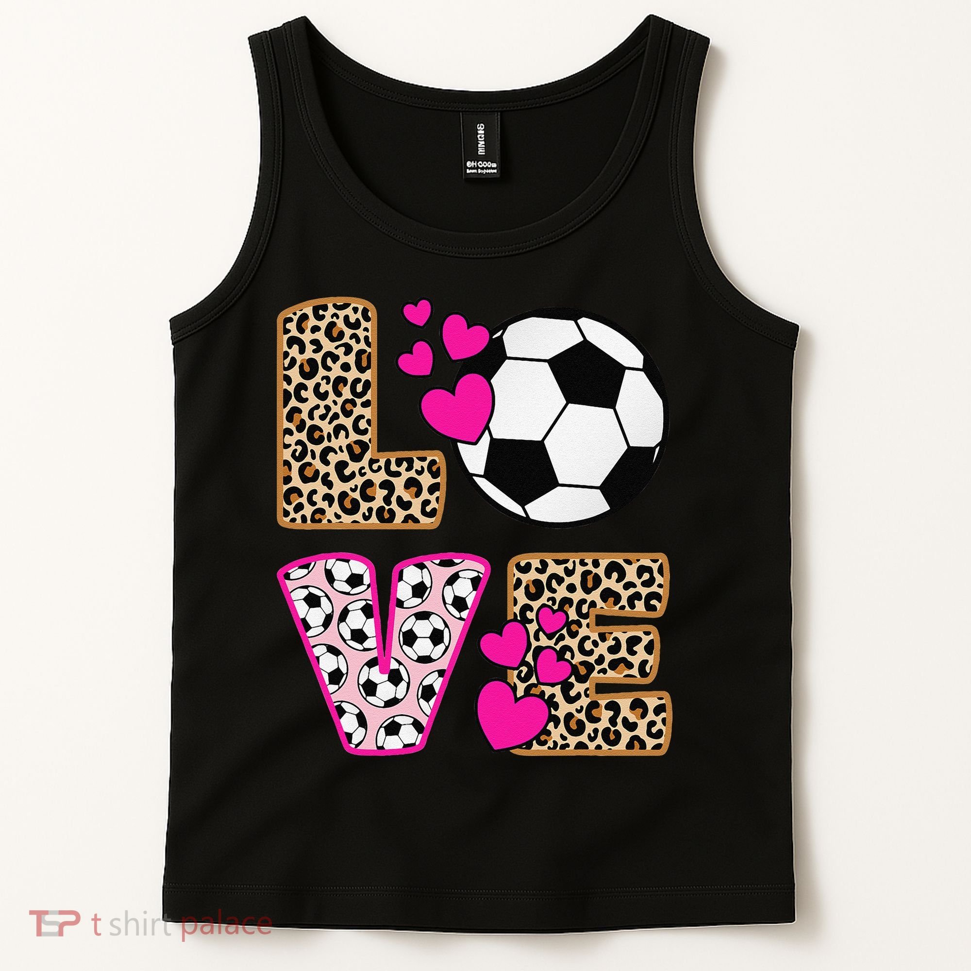 Cute Love Soccer Leopard Print  Girls Soccer Tank Top