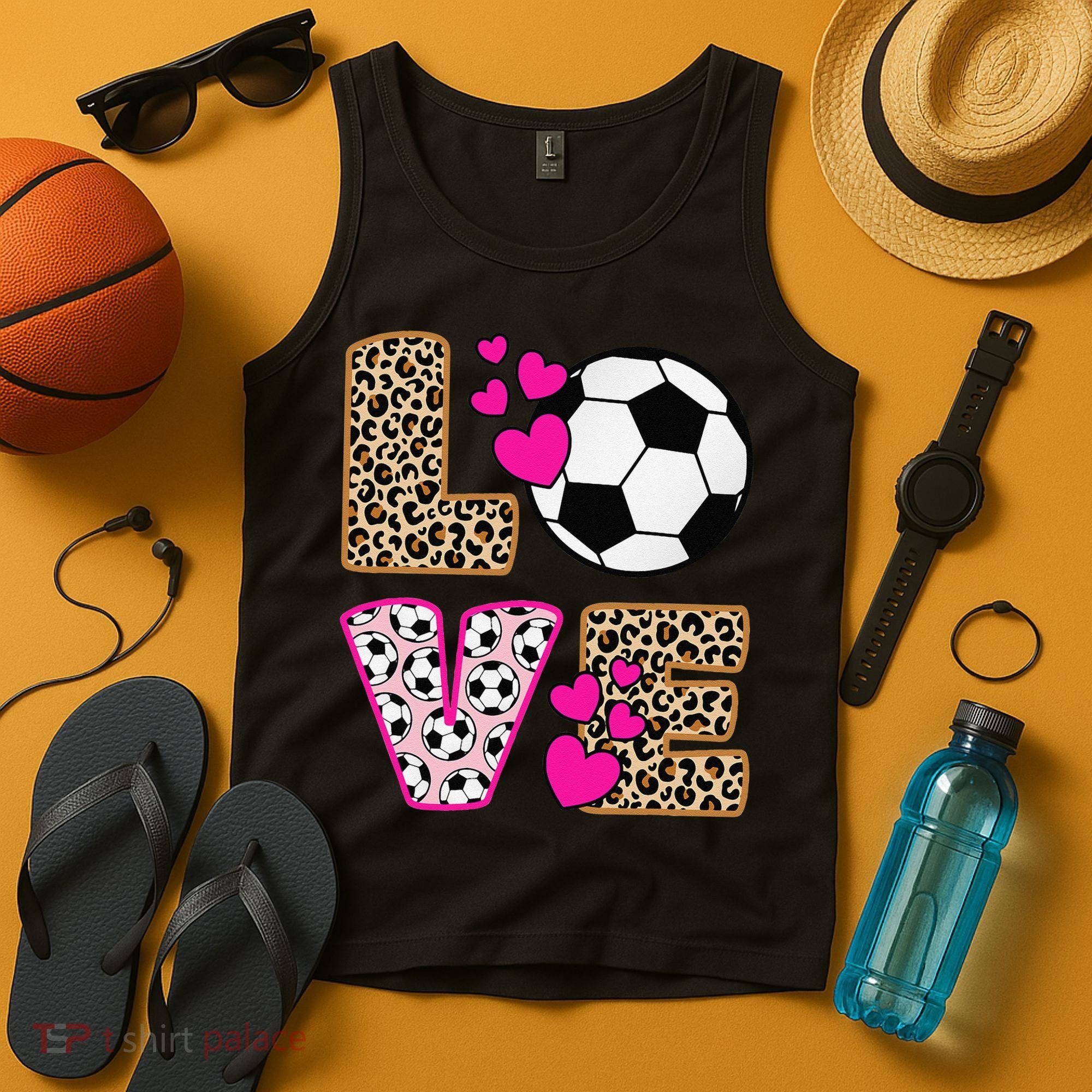 Cute Love Soccer Leopard Print  Girls Soccer Tank Top