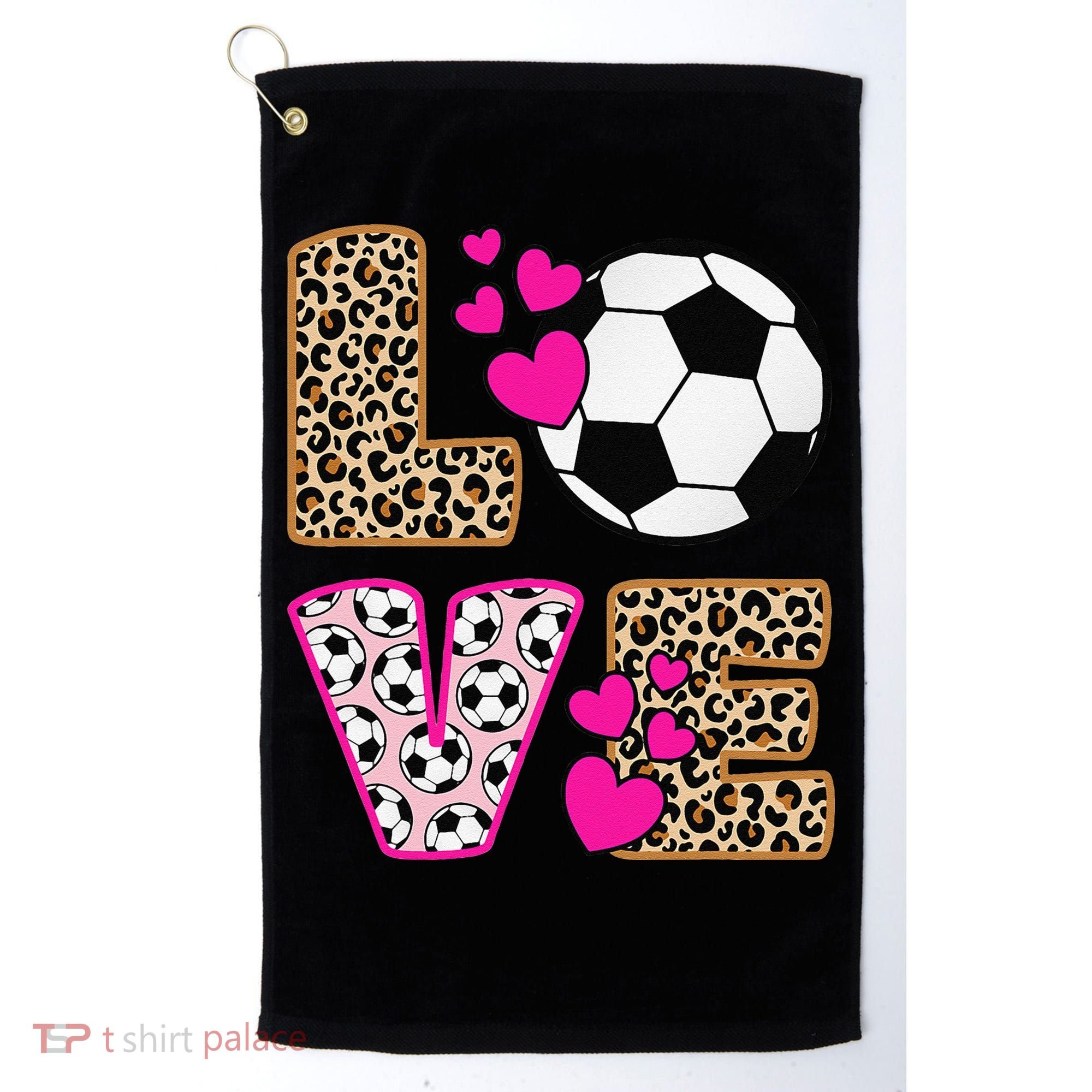 Cute Love Soccer Leopard Print  Girls Soccer Golf Towel