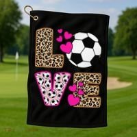 Cute Love Soccer Leopard Print  Girls Soccer Golf Towel thumb 1