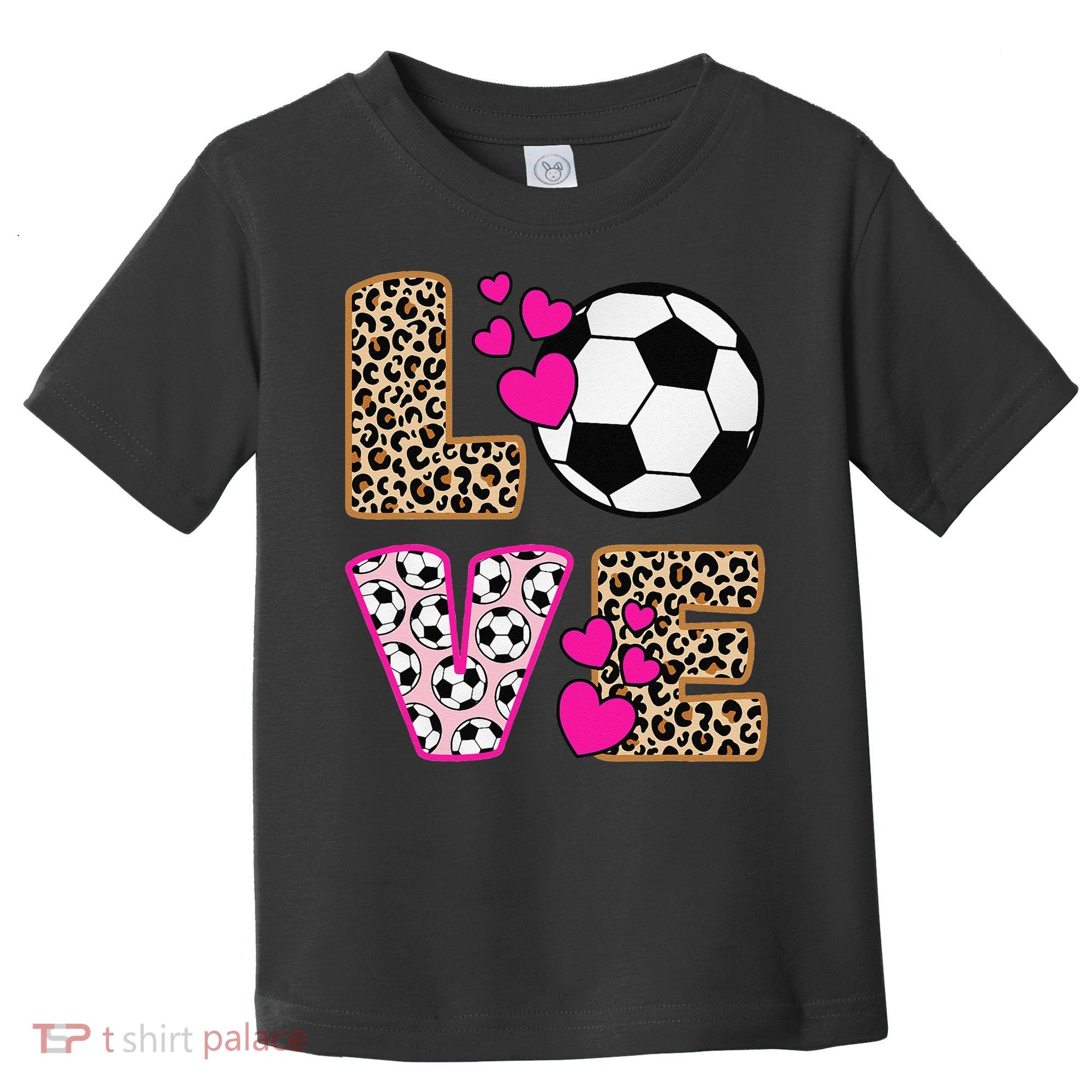Cute Love Soccer Leopard Print  Girls Soccer Toddler T-Shirt