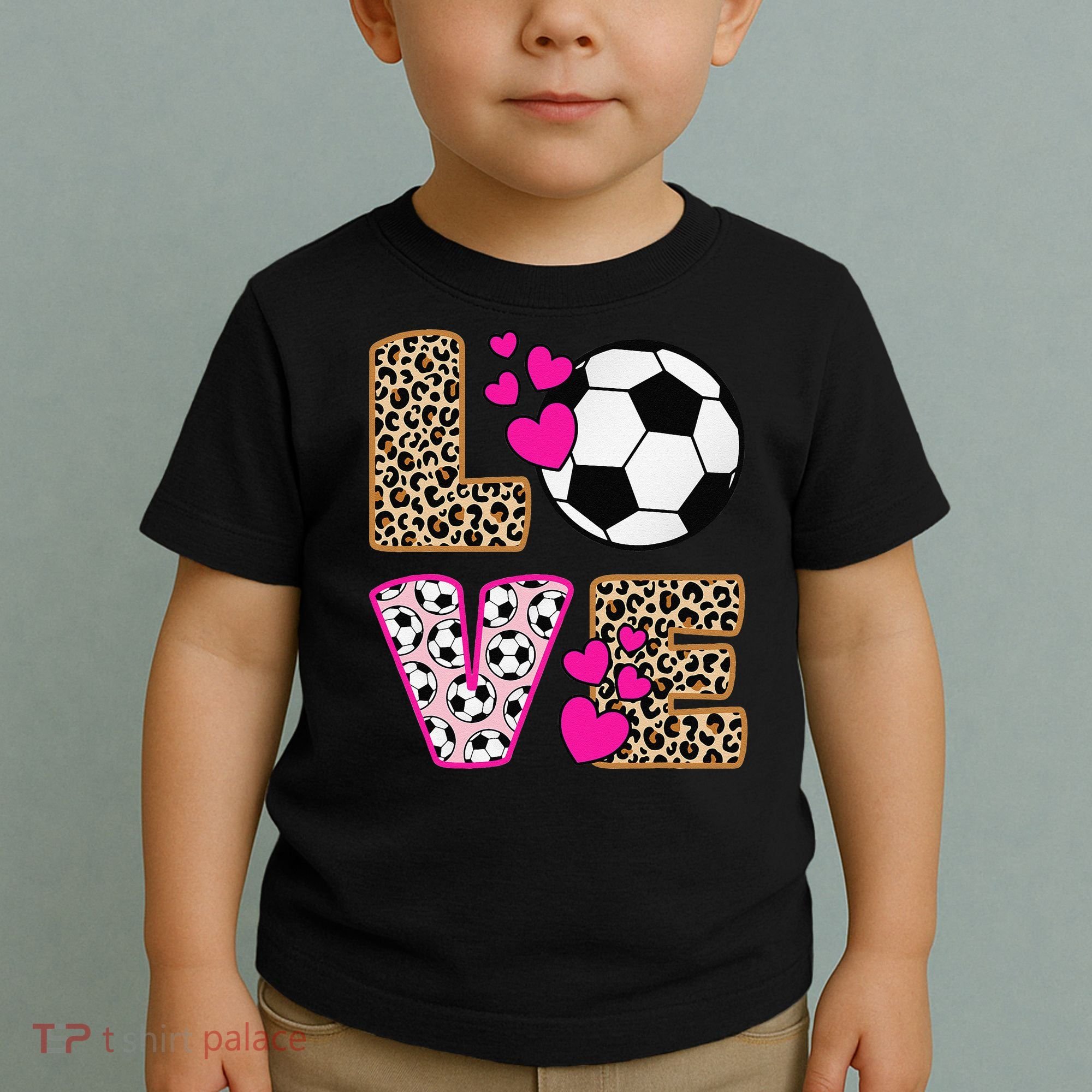 Cute Love Soccer Leopard Print  Girls Soccer Toddler T-Shirt