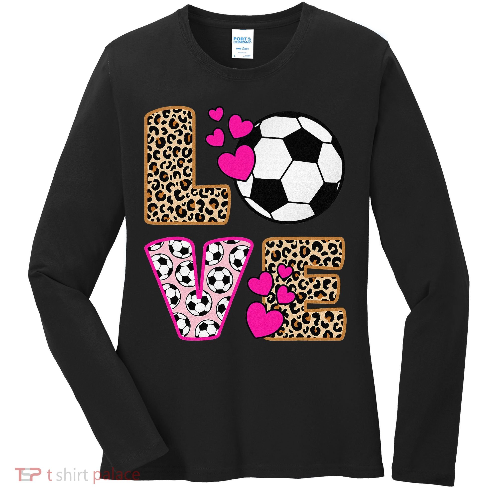 Cute Love Soccer Leopard Print  Girls Soccer Women's Long Sleeve Shirt