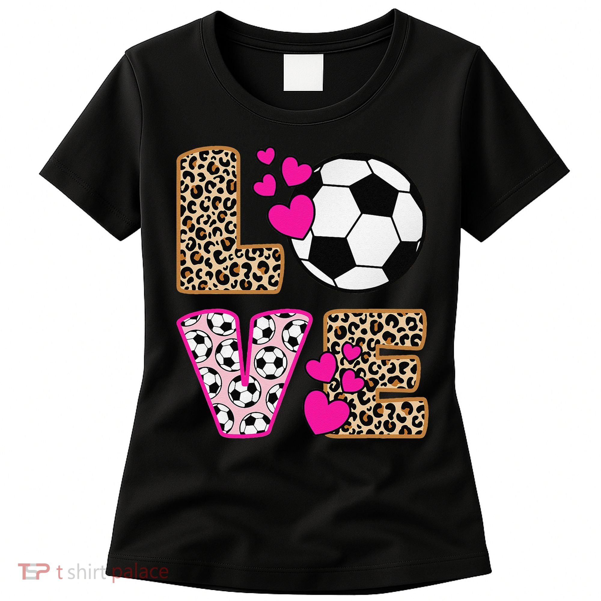 Cute Love Soccer Leopard Print  Girls Soccer Women's T-Shirt