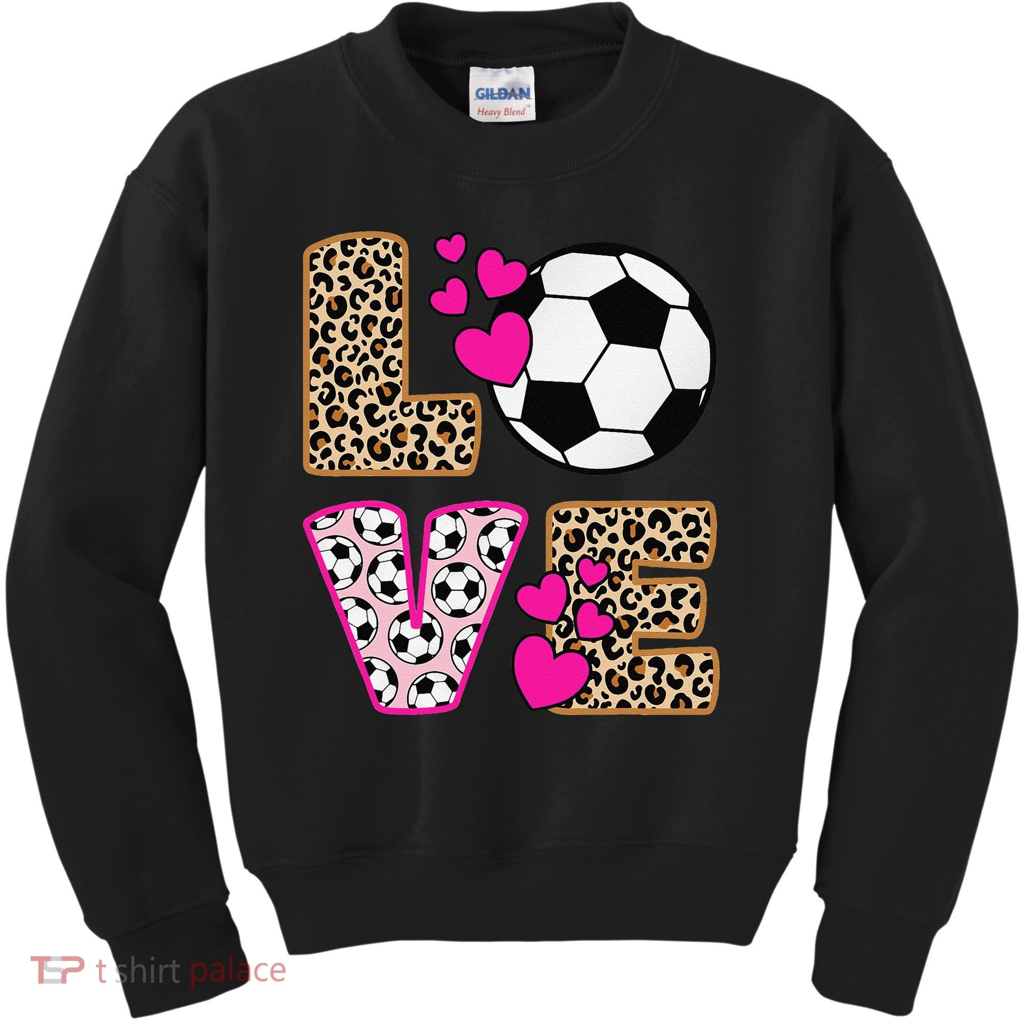 Cute Love Soccer Leopard Print  Girls Soccer Kids Sweatshirt