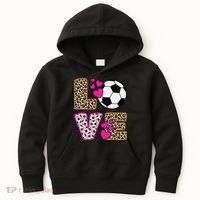 Cute Love Soccer Leopard Print  Girls Soccer Kids Hoodie thumb 0