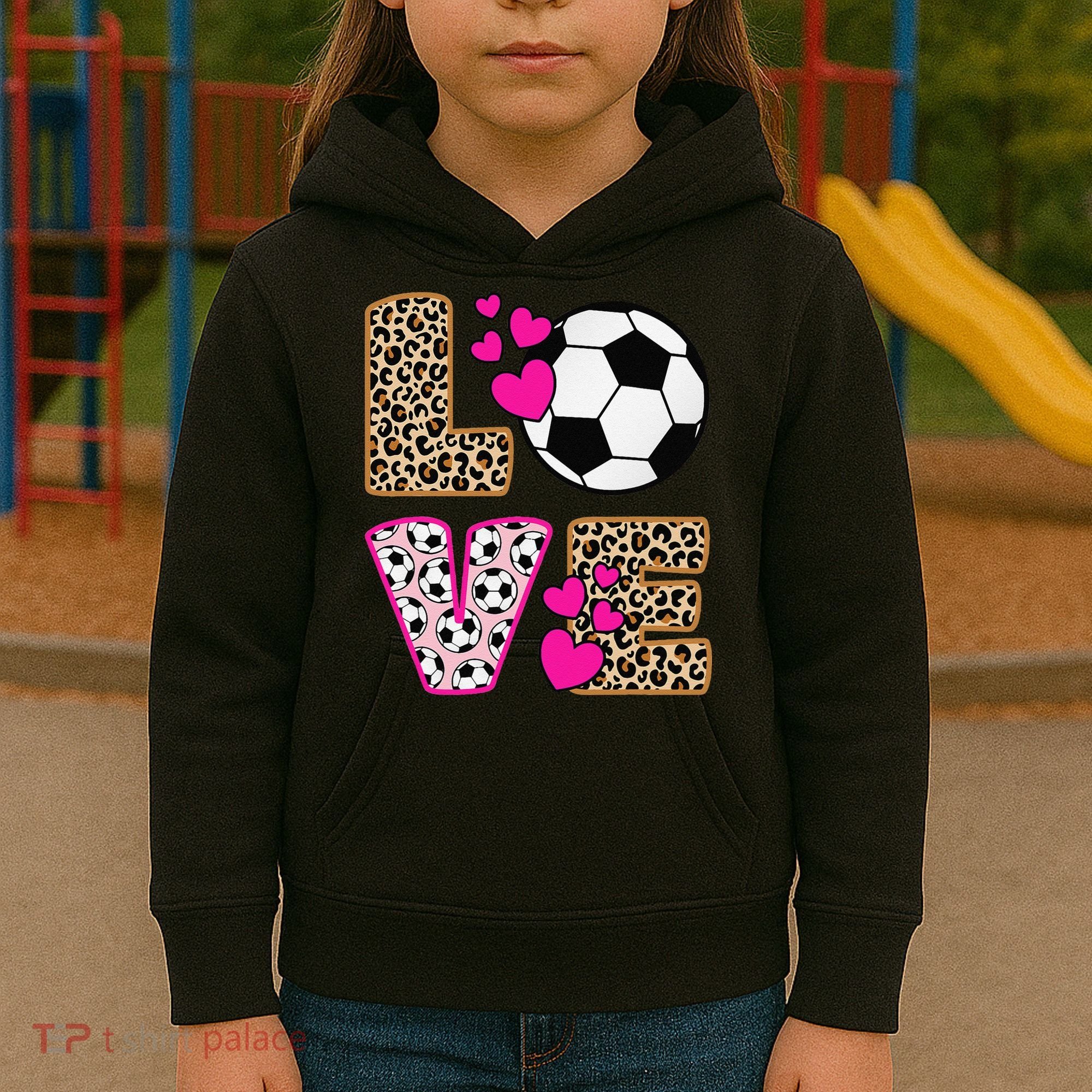 Cute Love Soccer Leopard Print  Girls Soccer Kids Hoodie