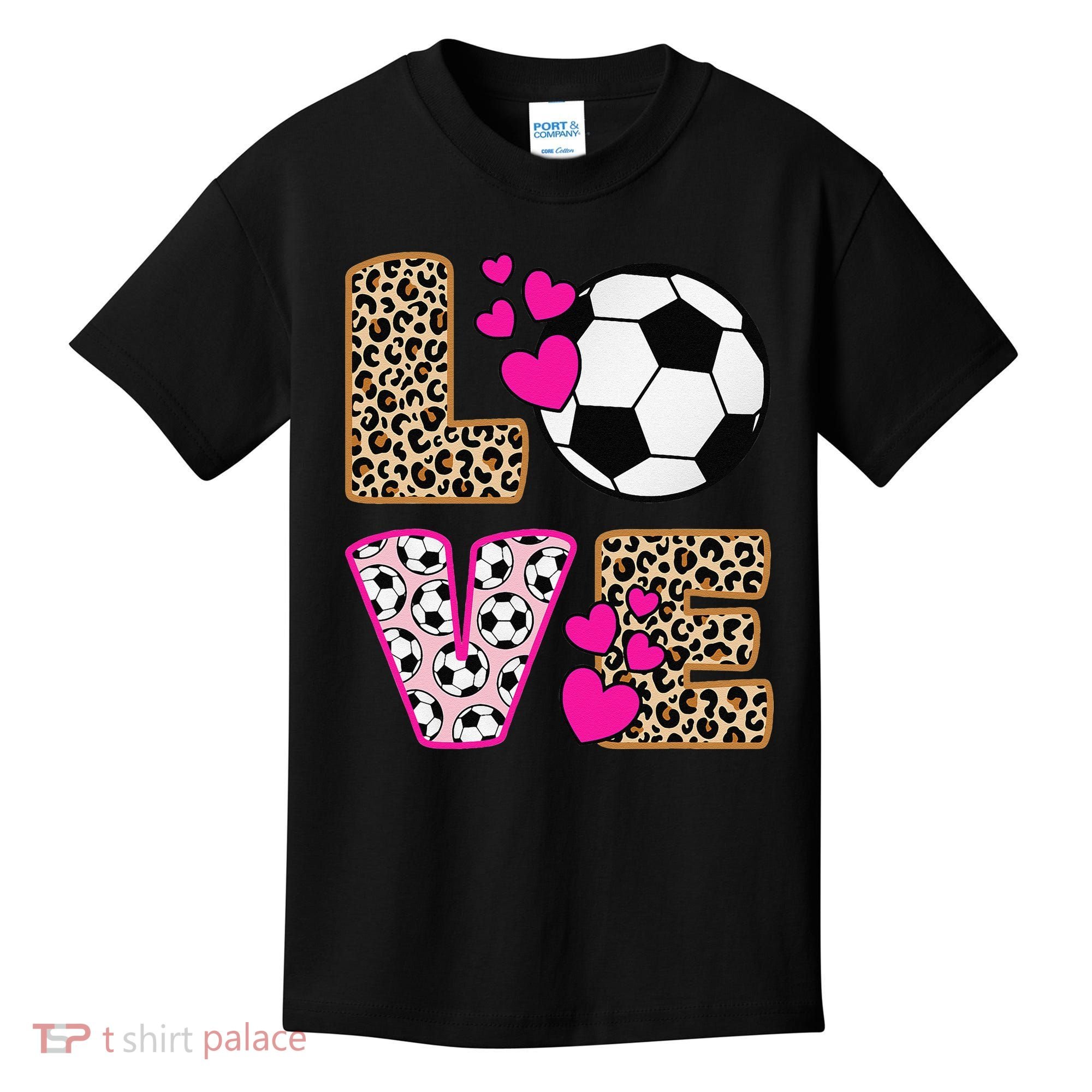 Cute Love Soccer Leopard Print  Girls Soccer Kids T-Shirt