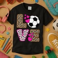 Cute Love Soccer Leopard Print  Girls Soccer Kids T-Shirt thumb 3