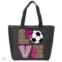 Cute Love Soccer Leopard Print  Girls Soccer Tote Bag thumb 0