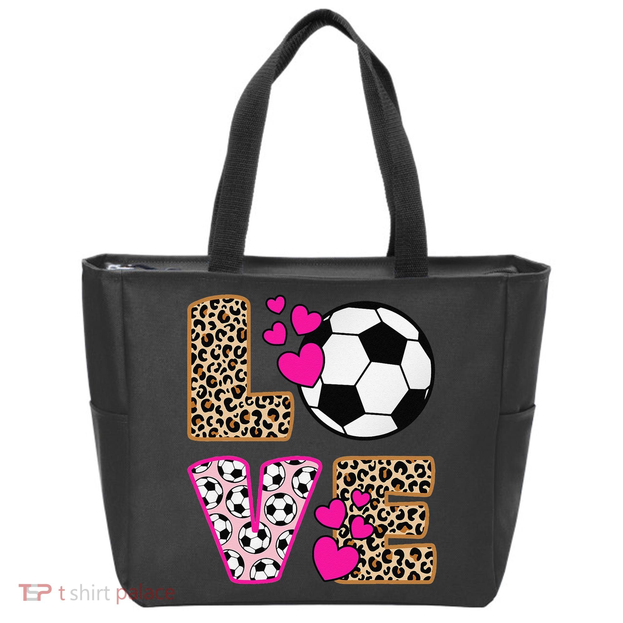 Cute Love Soccer Leopard Print  Girls Soccer Tote Bag