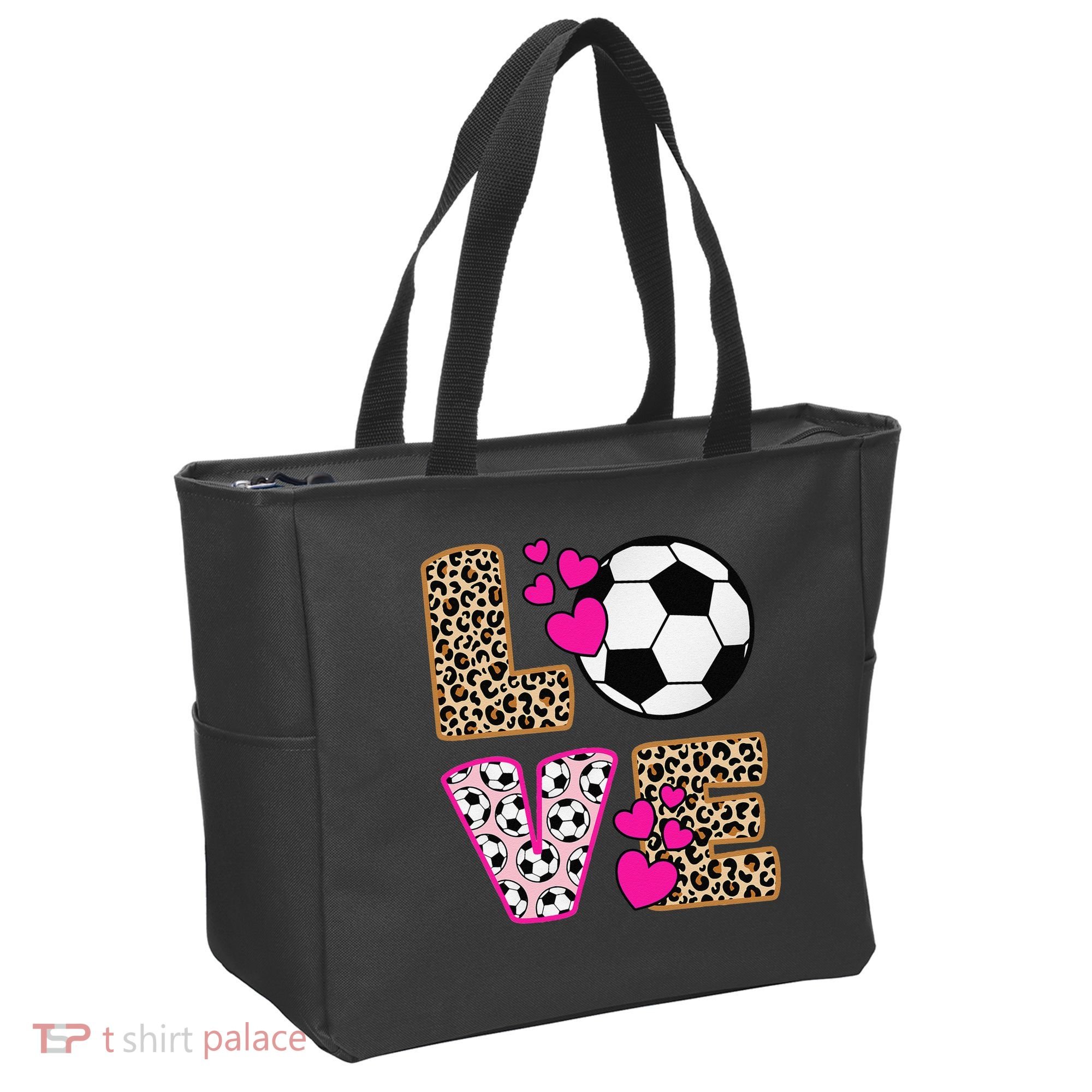 Cute Love Soccer Leopard Print  Girls Soccer Tote Bag