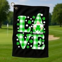 Cute Love St Patrick's Day Lucky Shamrock Gnome Golf Towel thumb 1