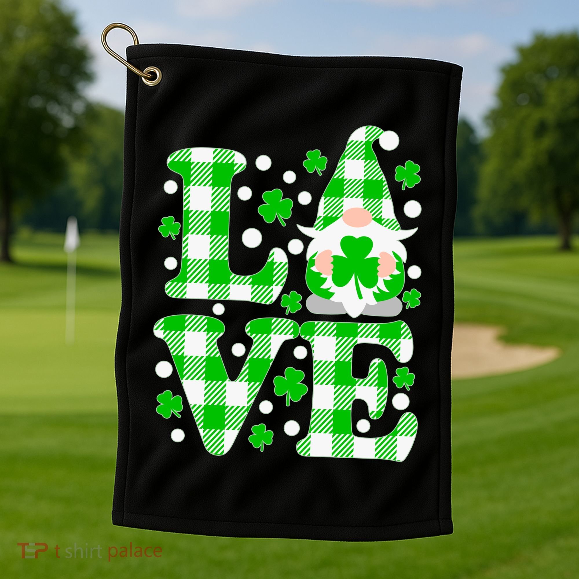 Cute Love St Patrick's Day Lucky Shamrock Gnome Golf Towel