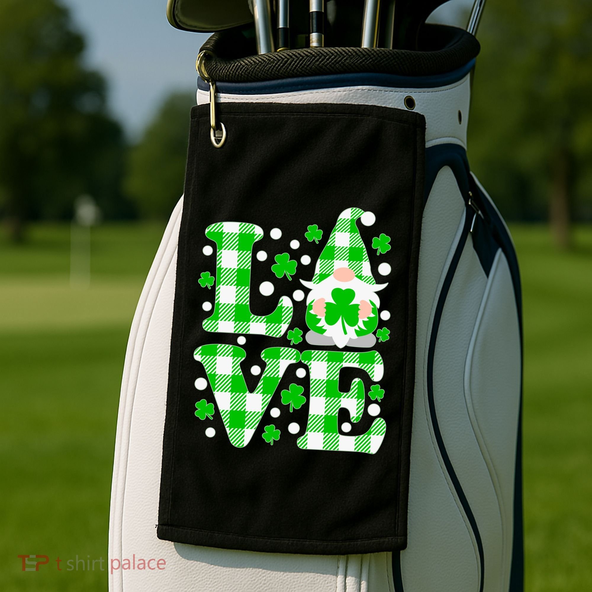 Cute Love St Patrick's Day Lucky Shamrock Gnome Golf Towel