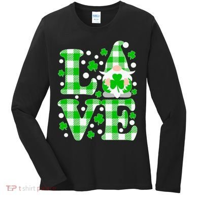 Cute Love St Patrick's Day Lucky Shamrock Gnome Women's Long Sleeve Shirt
