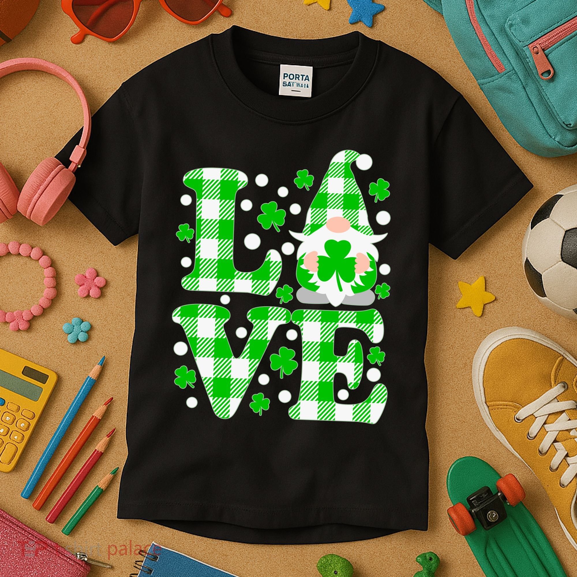 Cute Love St Patrick's Day Lucky Shamrock Gnome Kids T-Shirt