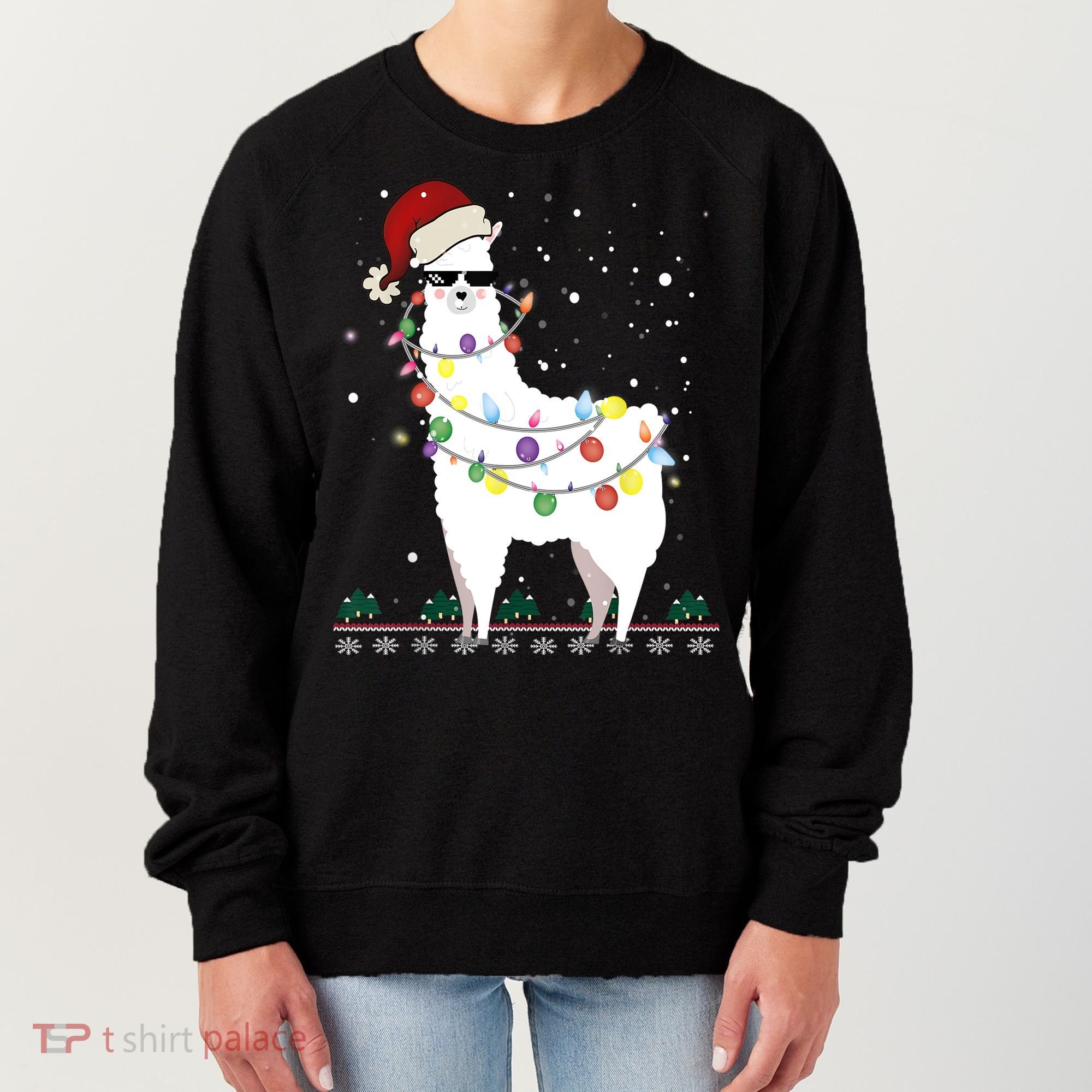 Christmas Llama Santa Hat Ugly Xmas Tree Alpaca Gift T Women's Sweatshirt