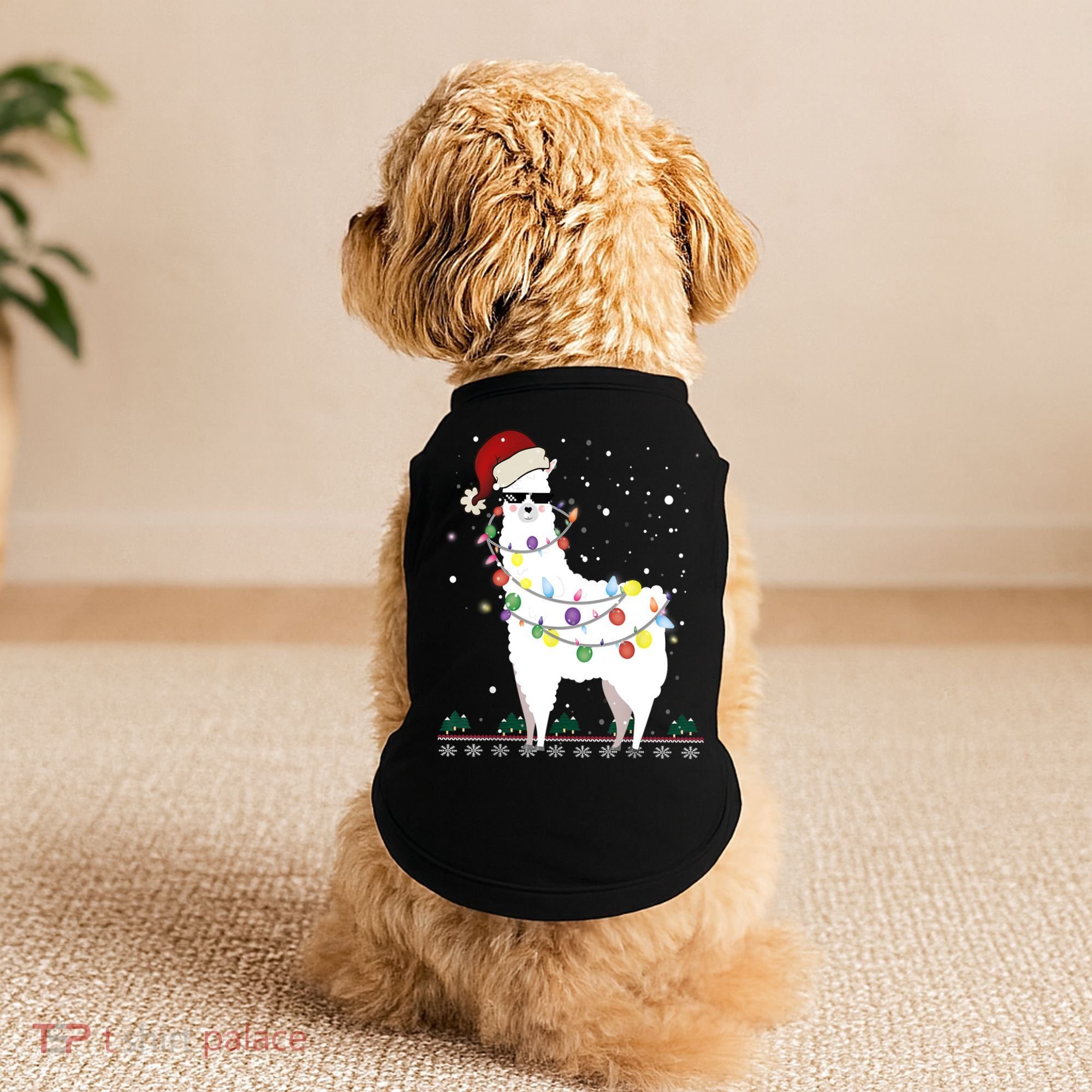 Christmas Llama Santa Hat Ugly Xmas Tree Alpaca Gift T Doggie Tank