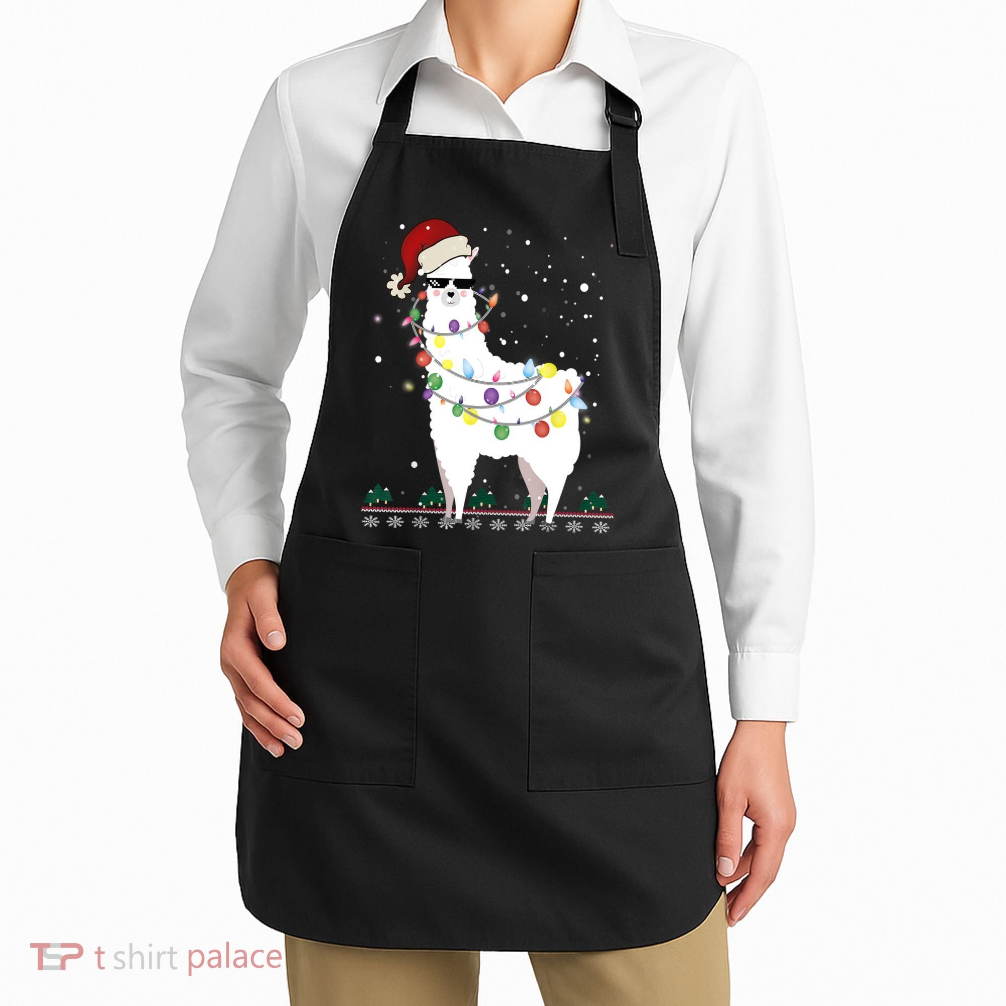 Christmas Llama Santa Hat Ugly Xmas Tree Alpaca Gift T Apron