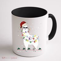 Christmas Llama Santa Hat Ugly Xmas Tree Alpaca Gift T Coffee Mug thumb 1