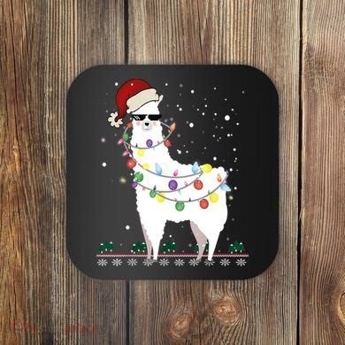 Christmas Llama Santa Hat Ugly Xmas Tree Alpaca Gift T Coaster