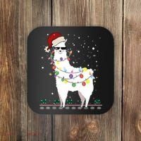 Christmas Llama Santa Hat Ugly Xmas Tree Alpaca Gift T Coaster thumb 0