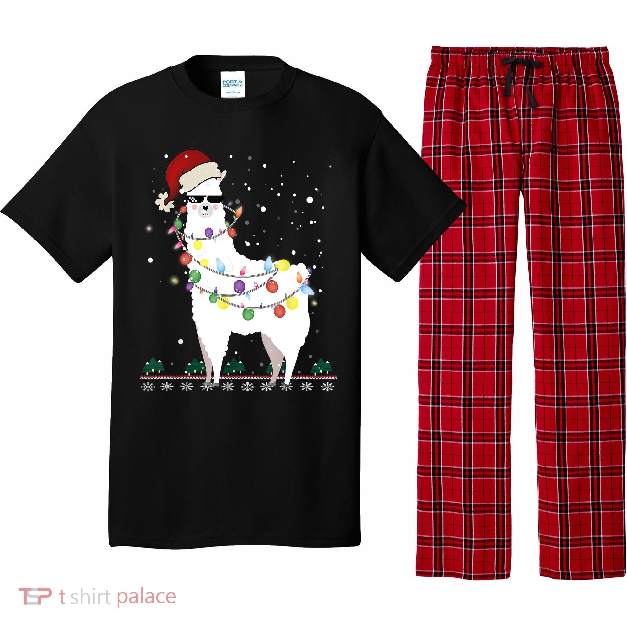 Christmas Llama Santa Hat Ugly Xmas Tree Alpaca Gift T Pajama Set