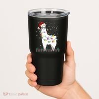 Christmas Llama Santa Hat Ugly Xmas Tree Alpaca Gift T Tumbler thumb 2