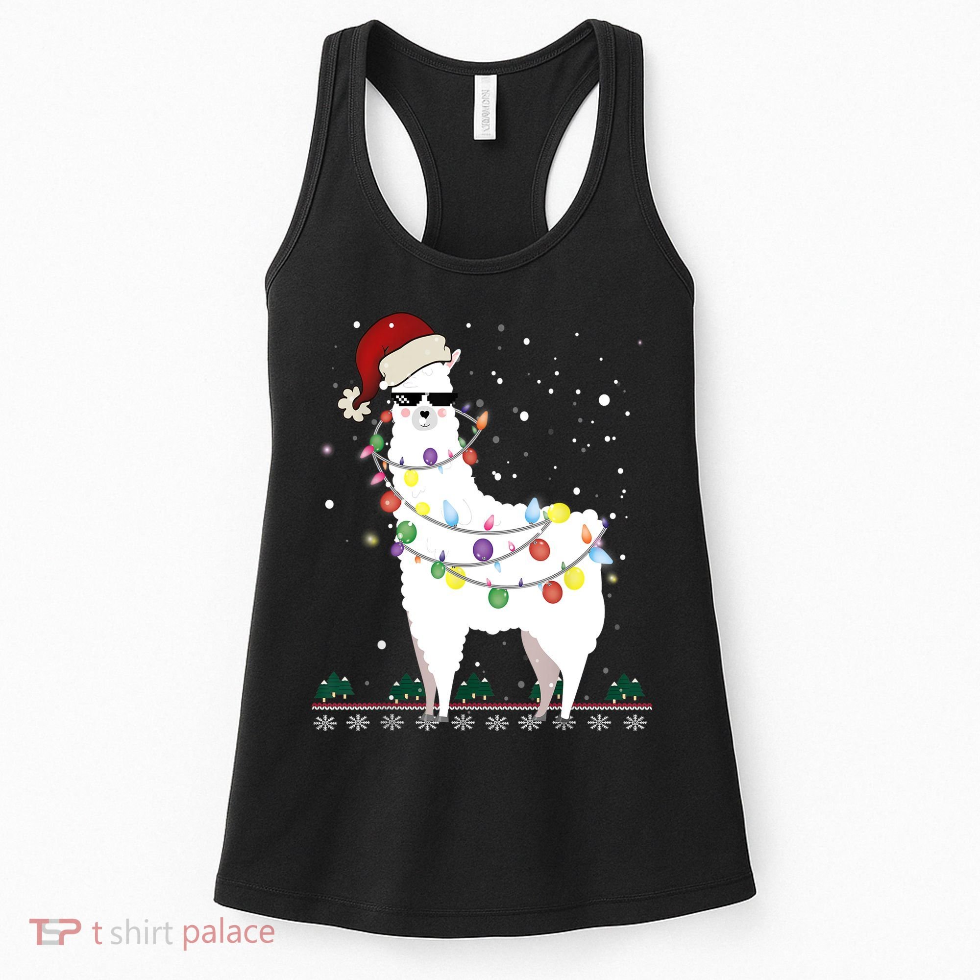 Christmas Llama Santa Hat Ugly Xmas Tree Alpaca Gift T Women's Tank Top