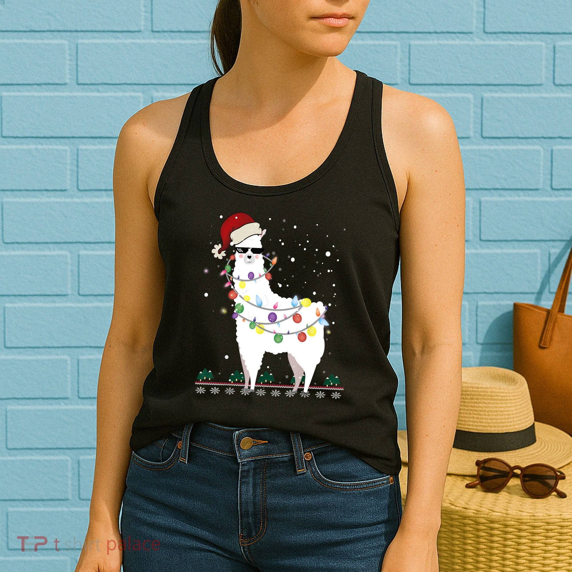 Christmas Llama Santa Hat Ugly Xmas Tree Alpaca Gift T Women's Tank Top