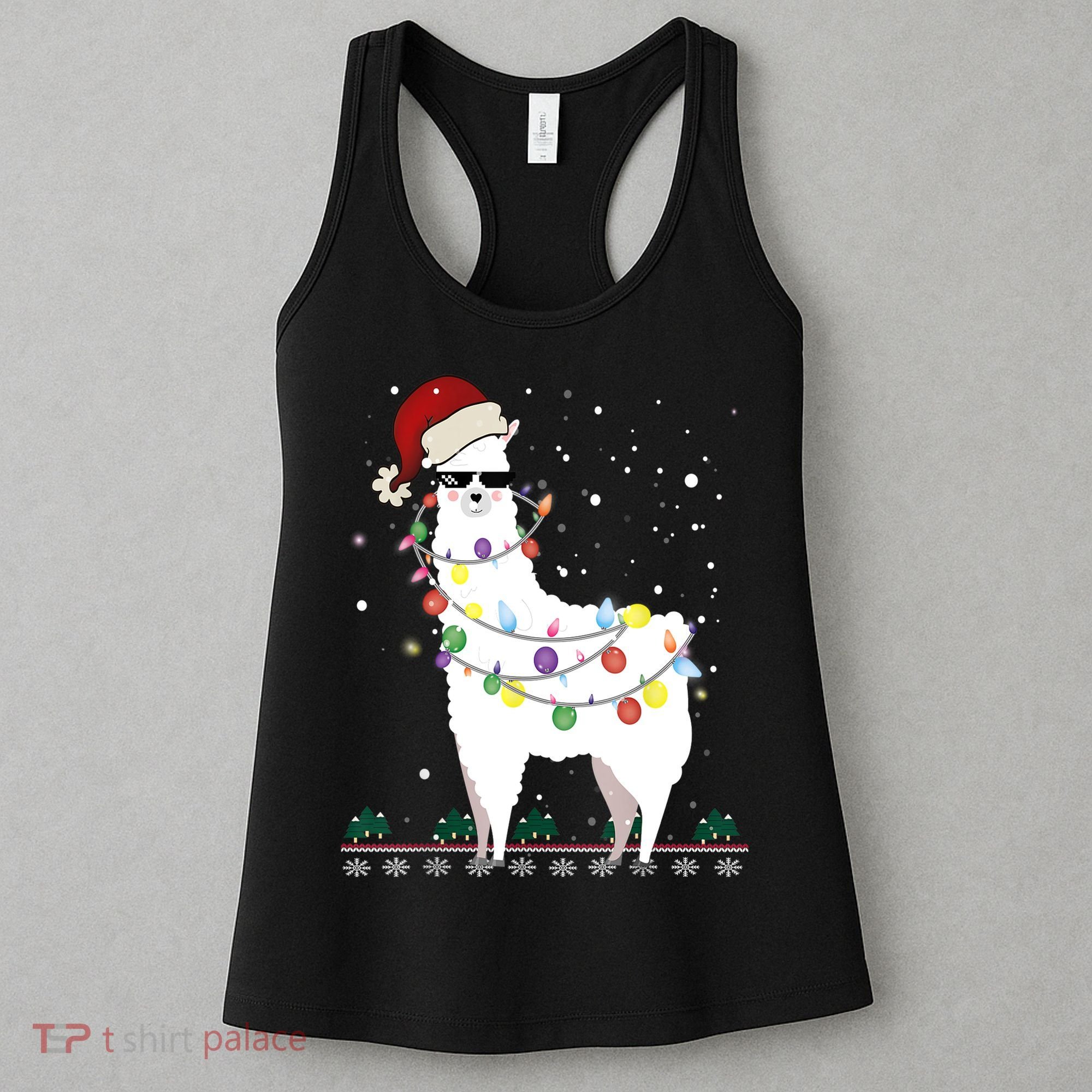 Christmas Llama Santa Hat Ugly Xmas Tree Alpaca Gift T Women's Tank Top