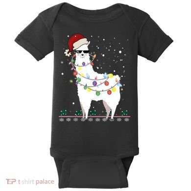 Christmas Llama Santa Hat Ugly Xmas Tree Alpaca Gift T Baby Bodysuit
