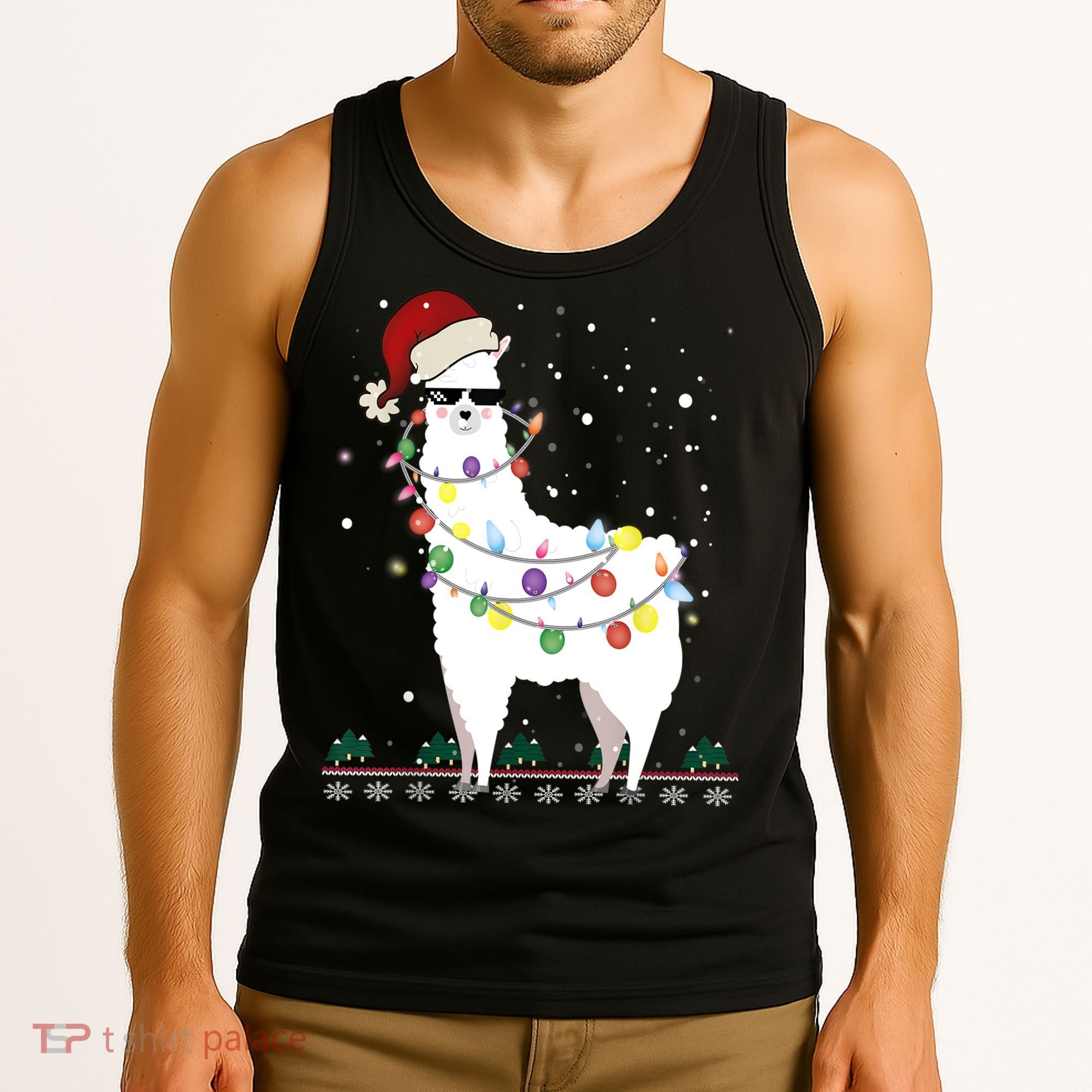 Christmas Llama Santa Hat Ugly Xmas Tree Alpaca Gift T Tank Top