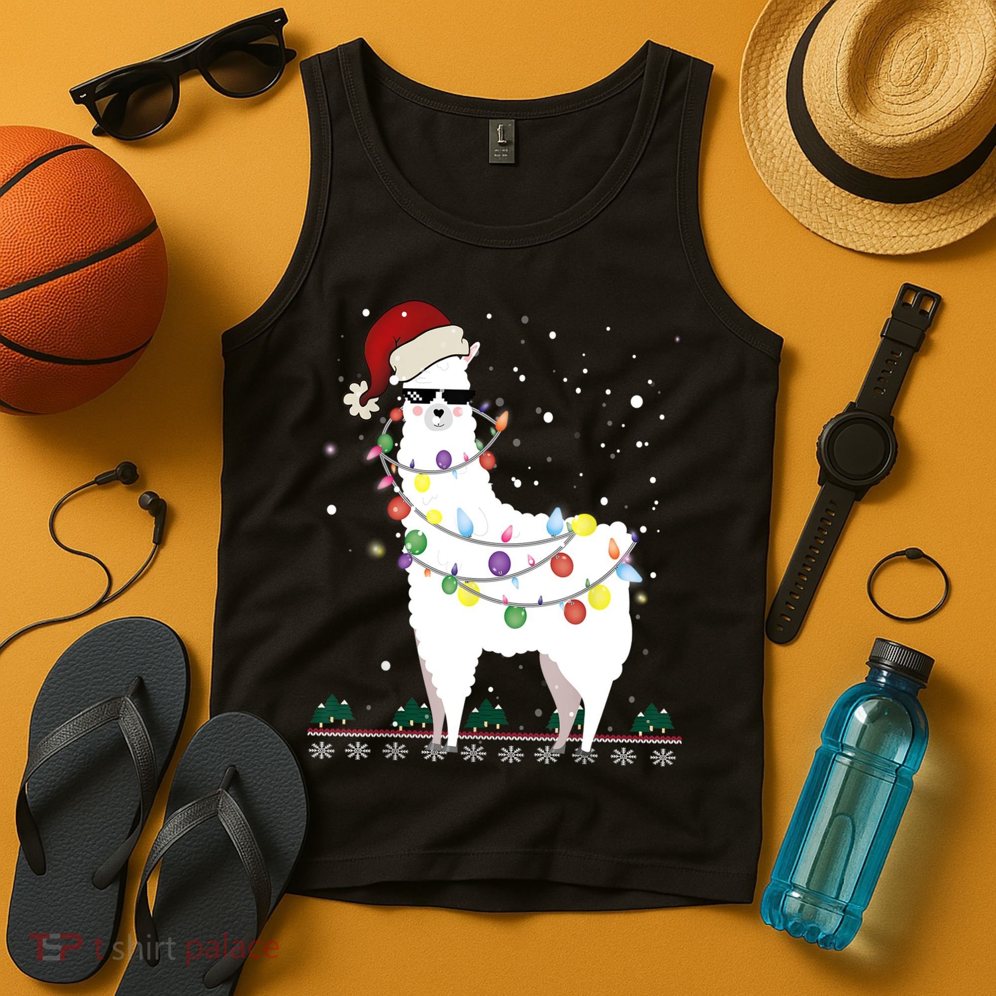 Christmas Llama Santa Hat Ugly Xmas Tree Alpaca Gift T Tank Top
