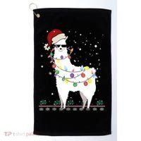 Christmas Llama Santa Hat Ugly Xmas Tree Alpaca Gift T Golf Towel thumb 0