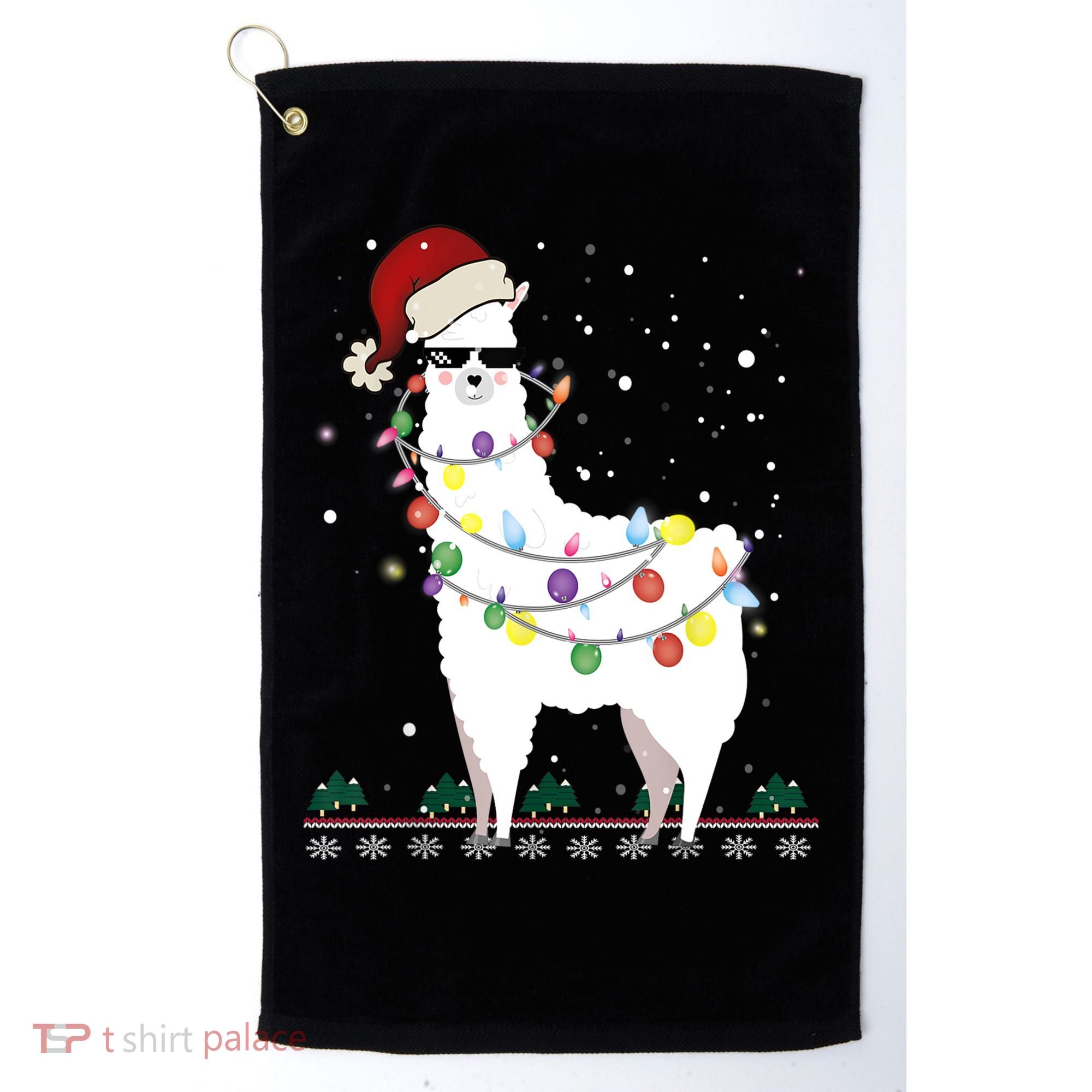 Christmas Llama Santa Hat Ugly Xmas Tree Alpaca Gift T Golf Towel