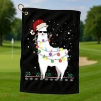 Christmas Llama Santa Hat Ugly Xmas Tree Alpaca Gift T Golf Towel thumb 1