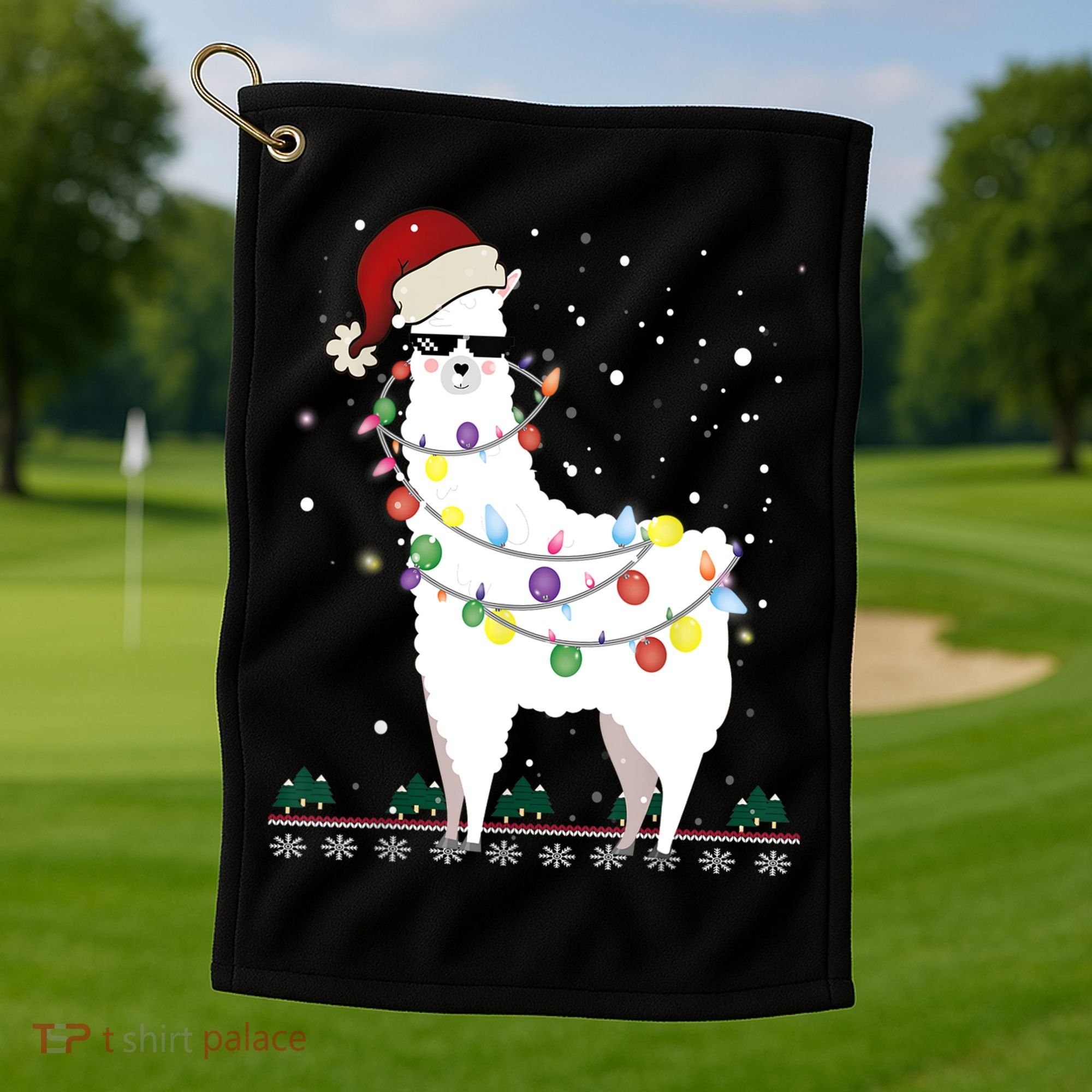 Christmas Llama Santa Hat Ugly Xmas Tree Alpaca Gift T Golf Towel