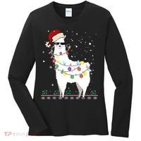 Christmas Llama Santa Hat Ugly Xmas Tree Alpaca Gift T Women's Long Sleeve Shirt thumb 0