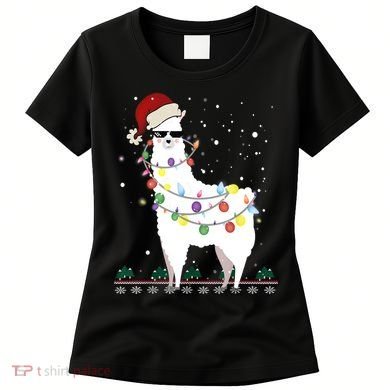 Christmas Llama Santa Hat Ugly Xmas Tree Alpaca Gift T Women's T-Shirt