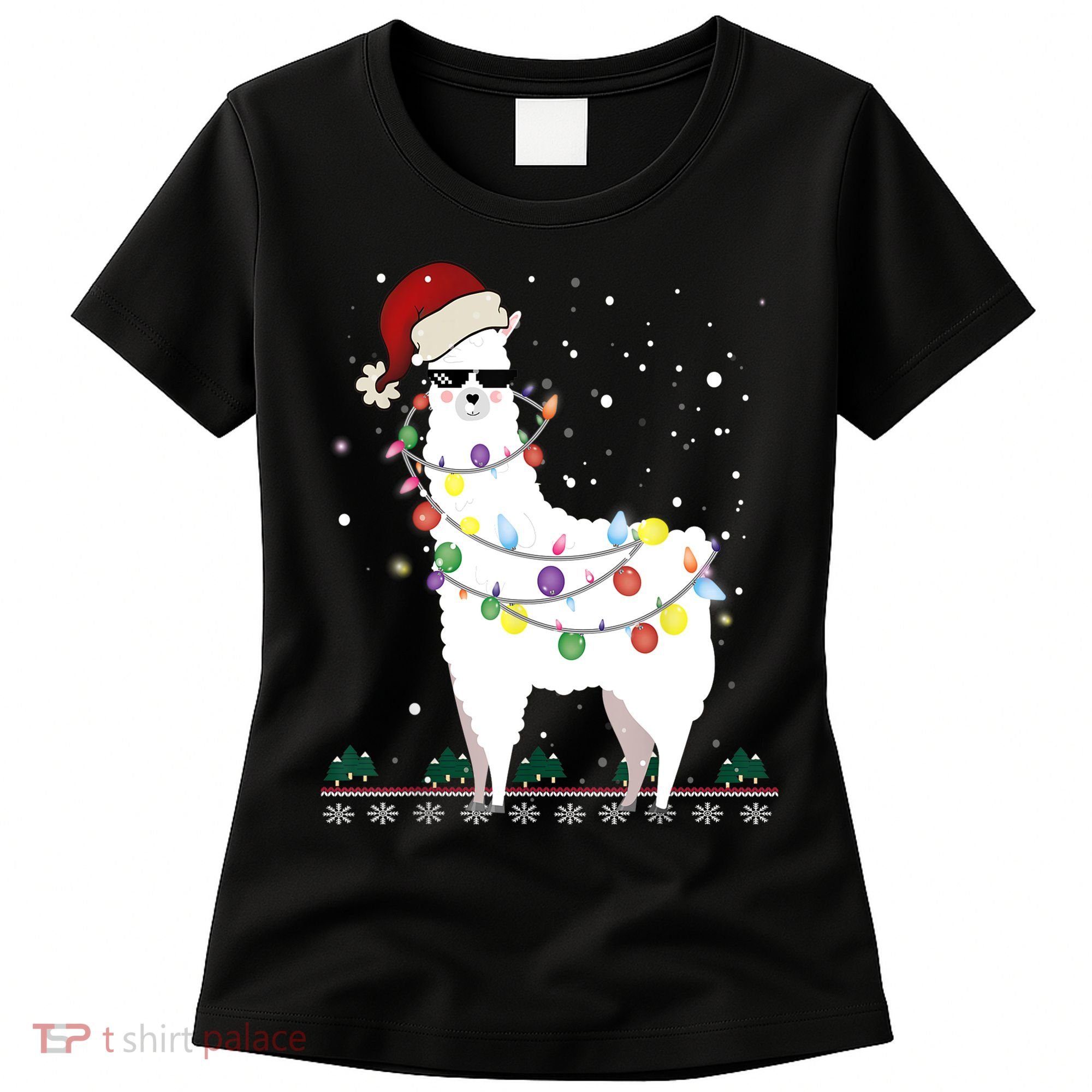 Christmas Llama Santa Hat Ugly Xmas Tree Alpaca Gift T Women's T-Shirt